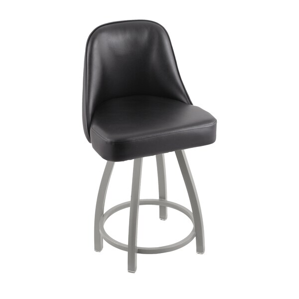 Grizzly 25" Swivel Counter Stool, Nickel Finish, Black Vinyl Seat